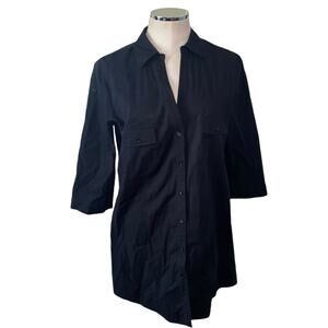 Piazza Sempione Black 3/4 Sleeve Roll Tab V-Neck Button Up Tunic Shirt M/L